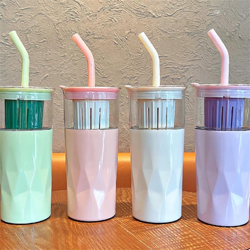 Stylish Glass Cup With Straw And Large Capacity Ideal For Students Summer And Tea Lovers