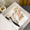 Rhinestone with open-toed thick high-heeled sandals women's wedding shoes