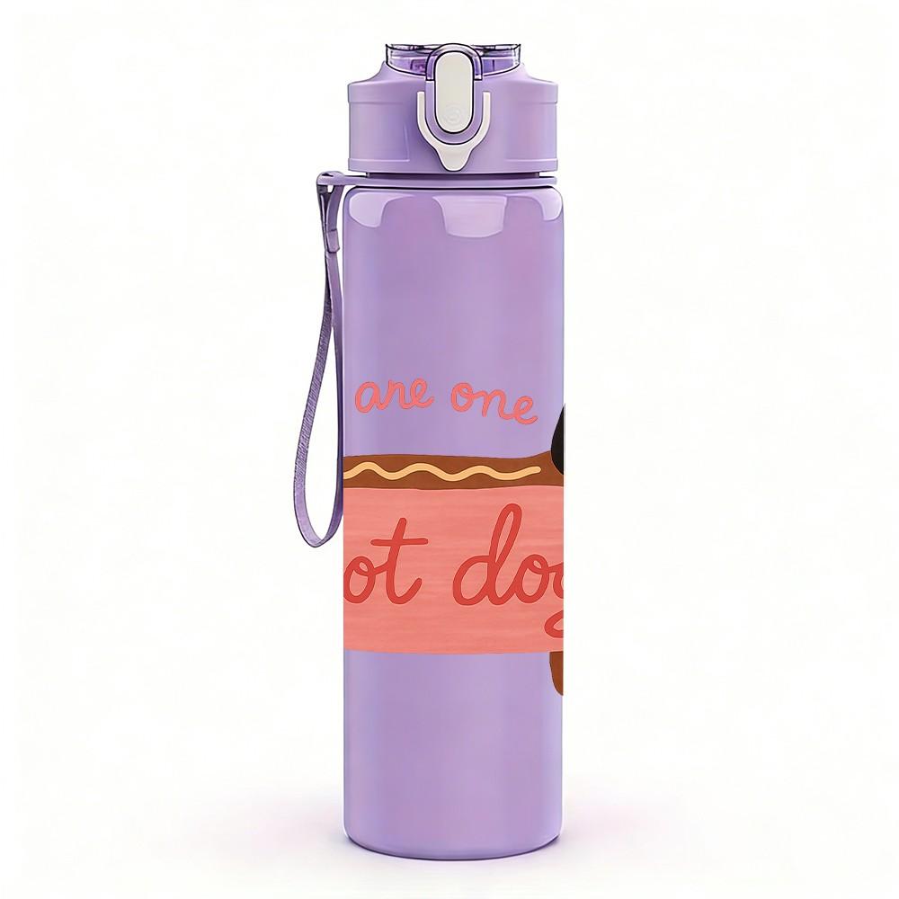 1PC Hot Dog Dachshund Cartoon Print 750ml Color Plastic Sports Water Bottle Leakproof Flip Straw Lid Suitable for Sports Office Home Use