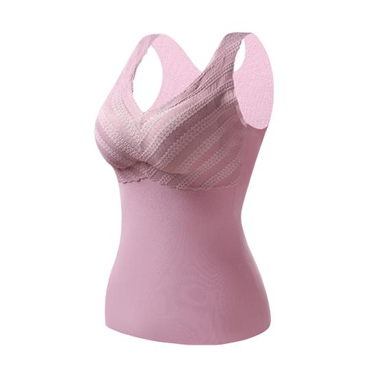 Winter-Thermoweste für Damen mit Brustpolstern, nahtloser Samt, schnelle Temperatursperre, V-Ausschnitt, schmale Passform, elastisch, ärmellos, Tanktop für Innenbekleidung