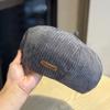 New Corduroy Letter Leather Label Beret for Women Early Autumn Casual Fashion Versatile Painter Hat Temperament Literary Pumpkin