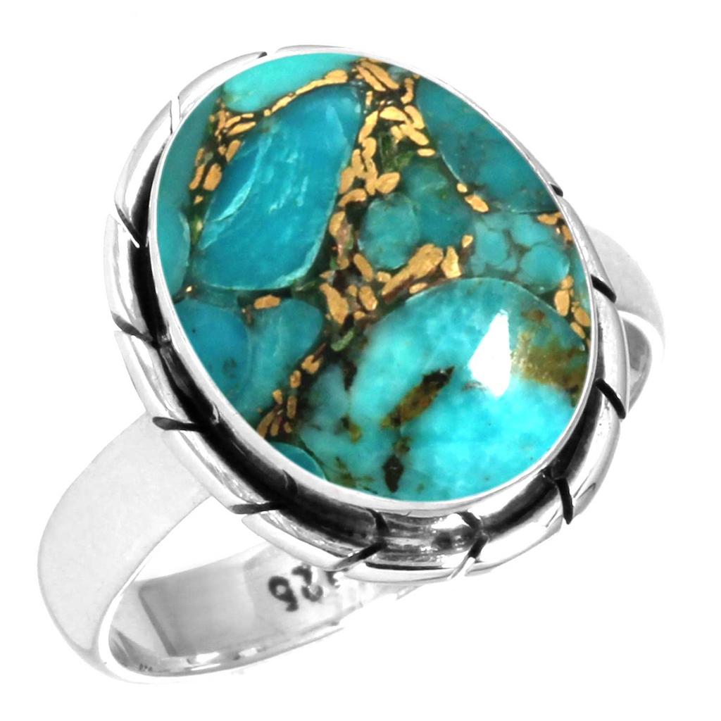 925 Sterling Silver Ring Women Gemstone Handmade Jewelry Christmas Gift Blue Green Purple Copper Turquoise Pearl Lapis Mother Of Pearl Costume