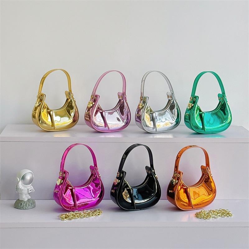 Foreign Trade Bag Women 2025 New Ins Internet Celebrity Mini Moon Bag Fashion Patent Leather Chain Messenger Bag Tide