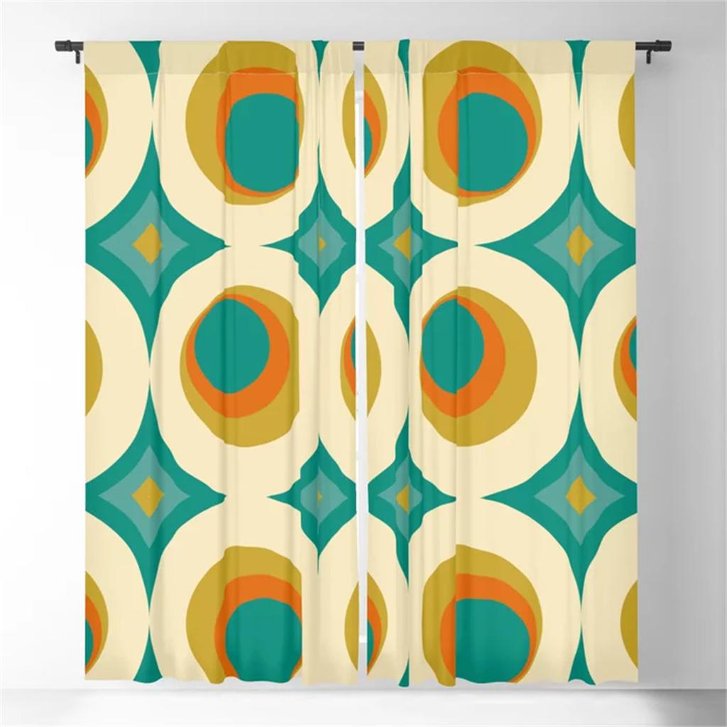 

Оранжевые шторы Mid-Century Modern Circle Blackout Curtains 3D Print Window Warms для спальни, гостиной, декора, оконных украшений 100W130H(CM)40x51in&Grommet Top