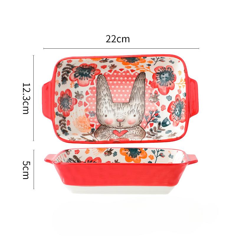Creative Cute Cartoon Ceramic Double Ear Baking Plate Restaurant Home Microwave Cheese Baked Rice Plate Vegetable Plate Western