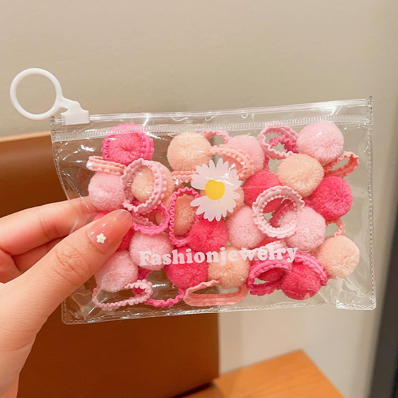 20Pcs Girls Colorful Plush Ball Elastic Hair Bands Kids Ponytail Ties Rubber Bands Headwear Hair Accessories Gift for Kids