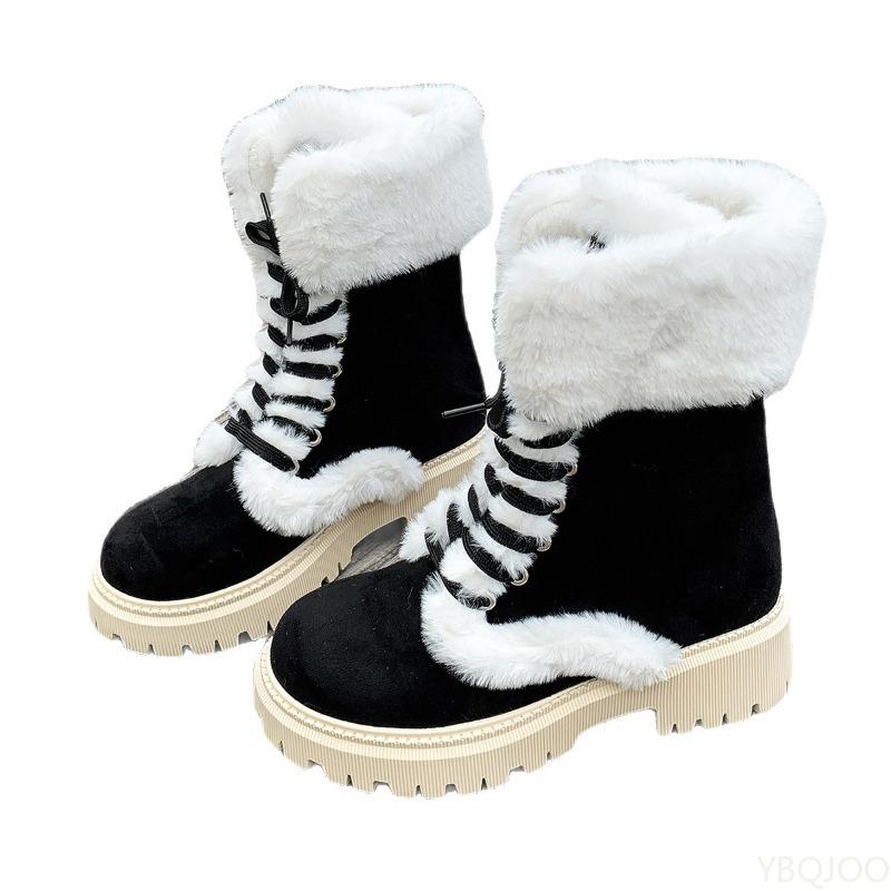 Autumn Winter Midsole Thick Warm Snow Boots with Thick Soles Thick Heels Simple Comfortable Midsole Boots for Women