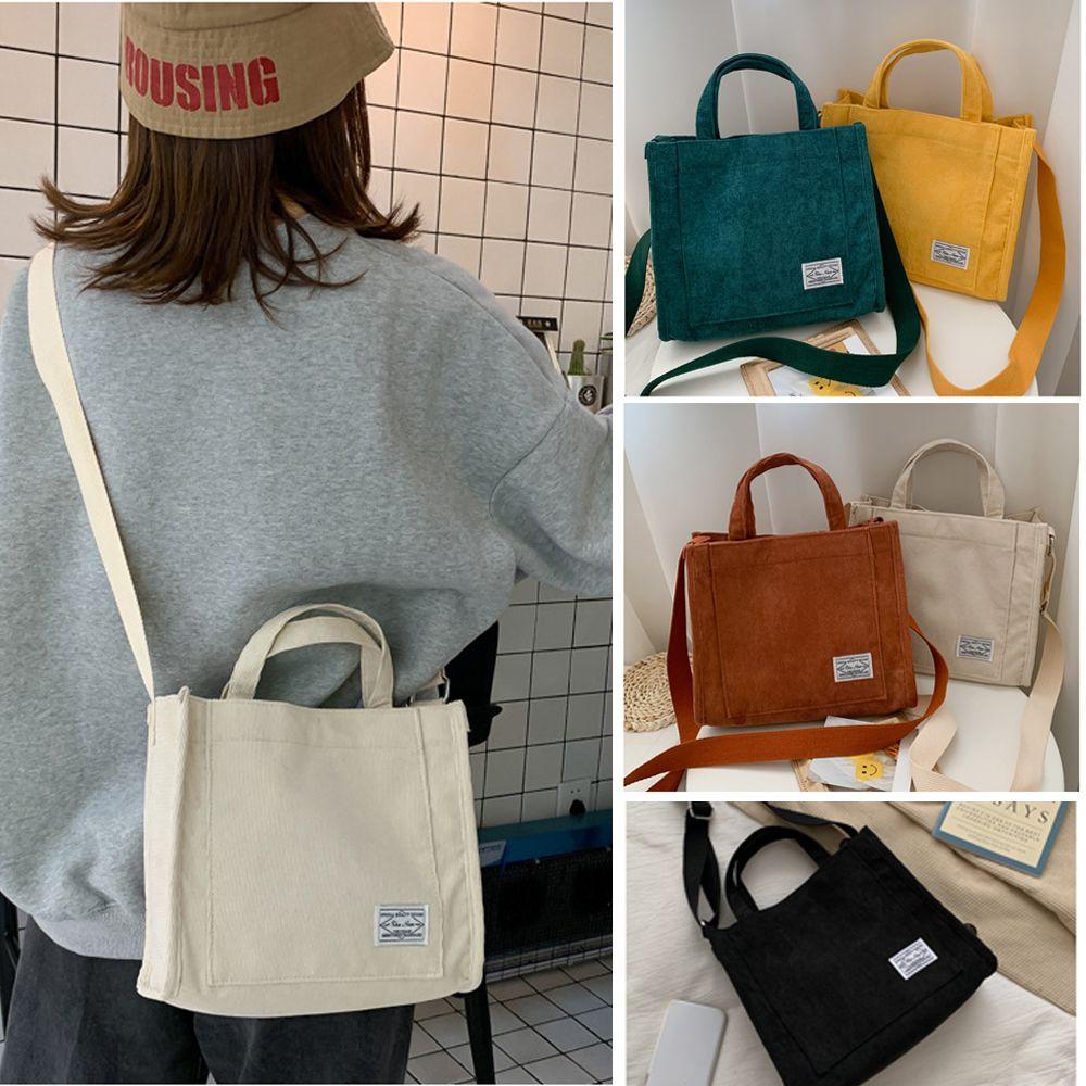 

Женская вельветовая винтажная сумка через плечо на молнии, повседневная сумка-тоут, холщовая сумка