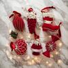 6pcs Wine Red Plush Candy Pine Cones Christmas Tree Decoration Flocking Christmas Themed Balls Ornament For Living Room