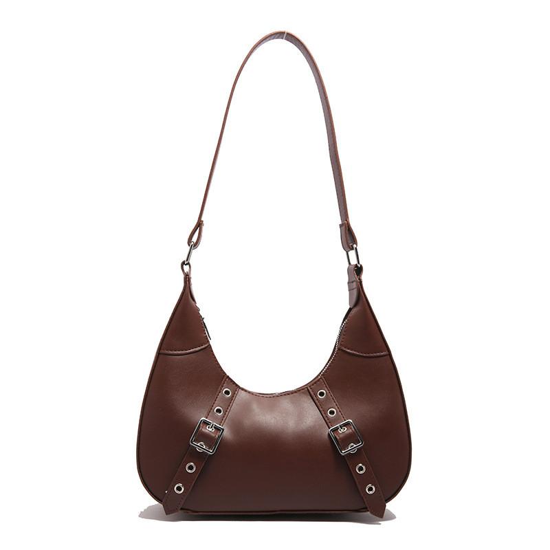 Womens Fashionforward Small Pu Crescent Bag With Unique Rivet Accents