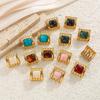 New 7 Colors Luxury Gold Plated Stainless Steel Stud Earrings for Women Vintage Acrylic Resin Square Earrings Boho Jewelry