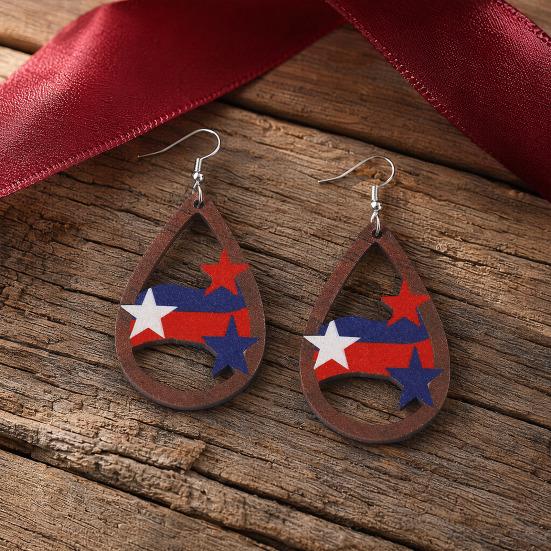 1 Pair Hollow Drop Earrings for Women, Fourth of July Independence Day Earrings, American Flag Stars Stripes Design Hook Earrings