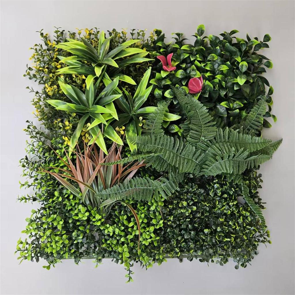 50×50cm Artificial Green Plant Wall - Plastic Vertical Garden, Fake Flower Wall, Synthetic Turf Background