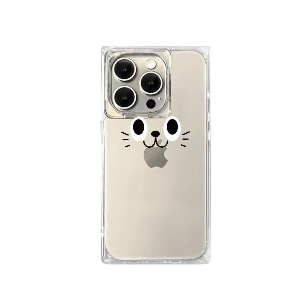 Clear Square Back Tube Case Protection For iPhone 14 Pro Max 11 16 ProMax 15 Plus 13 12 Anti-Oxygen,Sleek Little Cat Pattern Casing