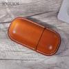JOGUJOS Vegetable Tanned Leather Hand-sewn Glasses Case, Capsule Glasses Storage Case, Genuine Leather Sunglasses Case