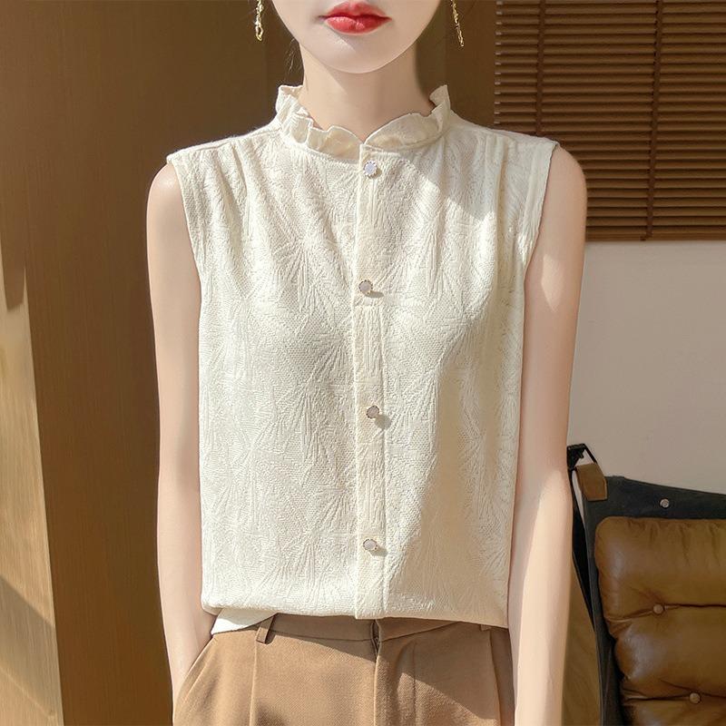 Summer Lace Collar Sleeveless Shirt Women's Wooden Ear Stand-up Collar Vest Top