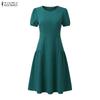 ZANZEA Women Casual Round Neck Summer Short Sleeve Dress