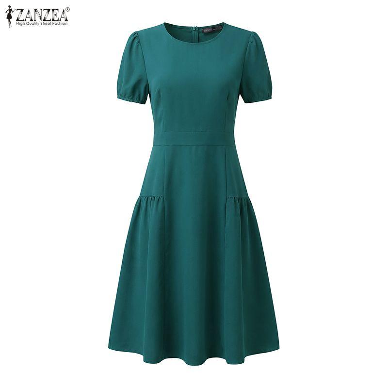 ZANZEA Women Casual Round Neck Summer Short Sleeve Dress