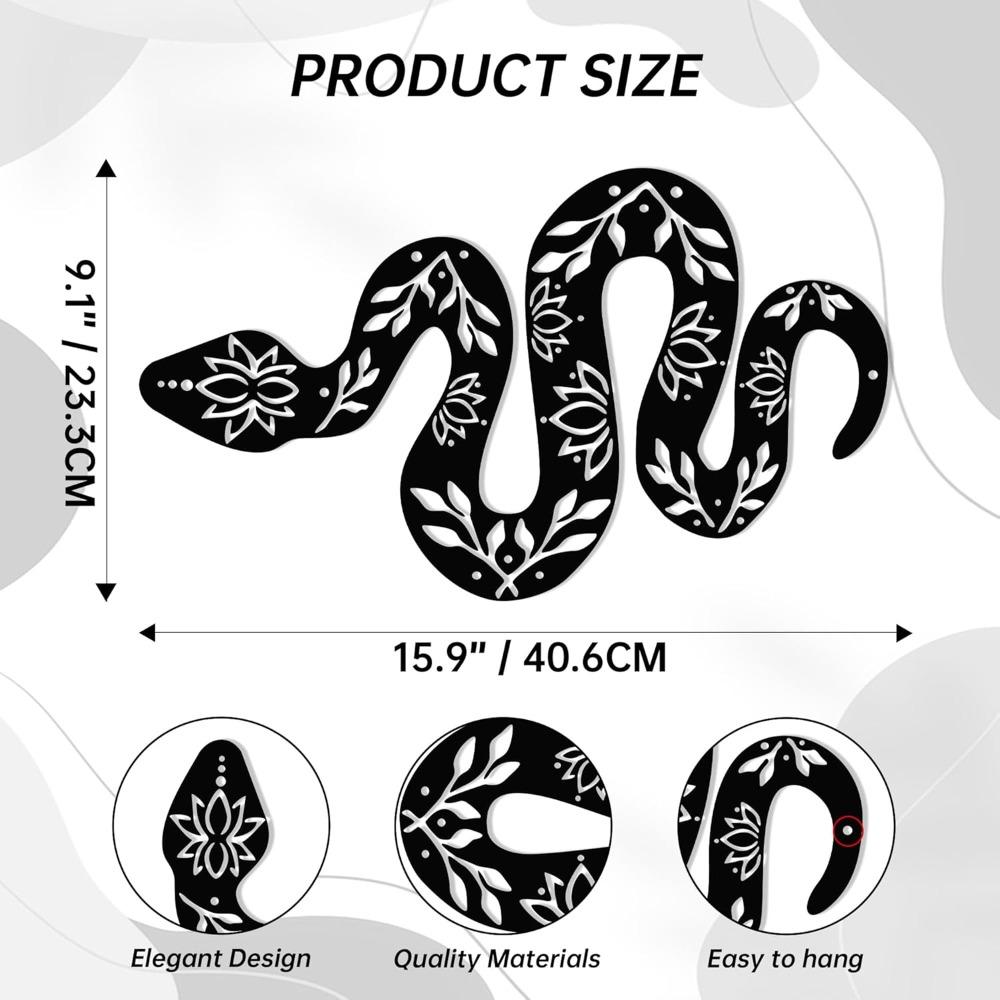 Metal Yoga Snake Wall Art, Lotus Bohemian Home Decor, Spiritual Gothic Witchcraft Sculpture 16 Inch