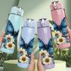 1PC Blue Butterfly Daisy Flower Print 750ml Color Plastic Sports Water Bottle Leakproof Flip Straw Lid Suitable for Sports Office Home Use