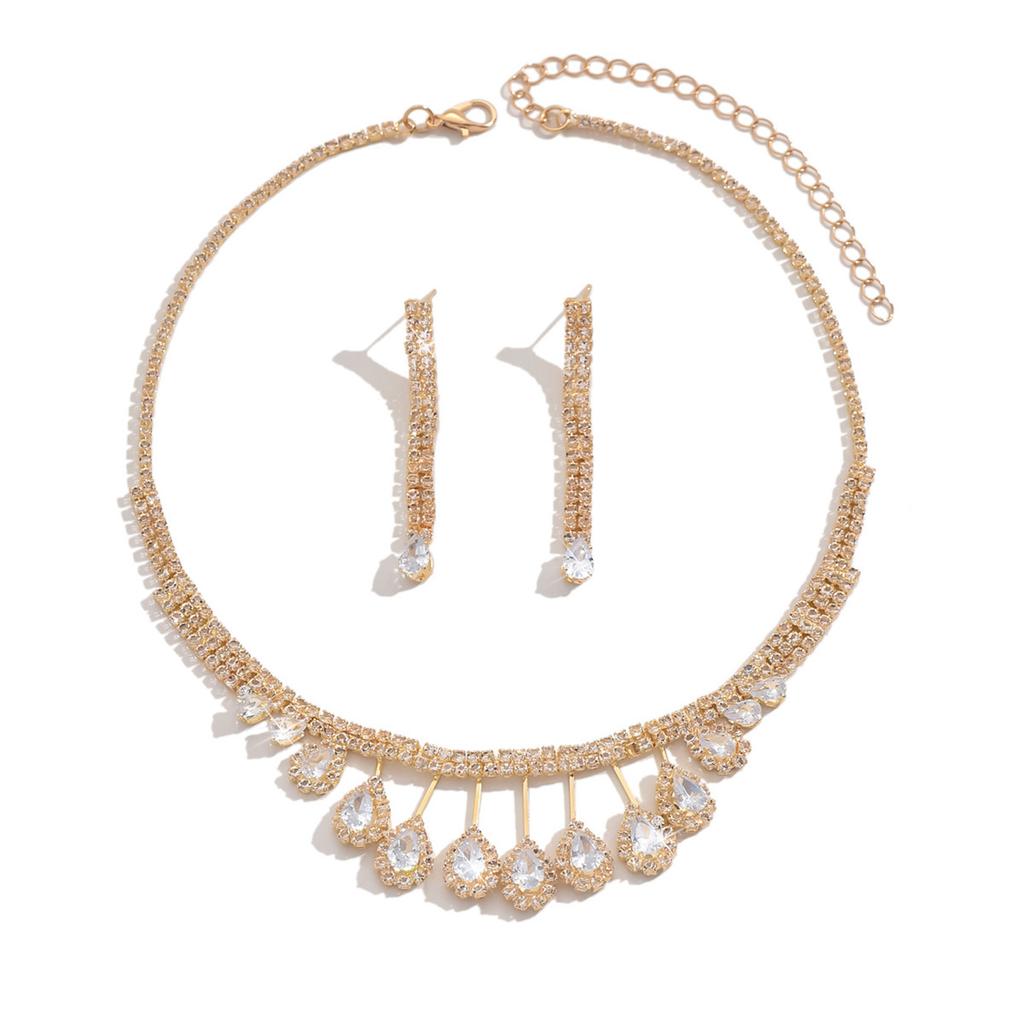 Zarte Krallenkette Strass Zirkon Ohrringe Halskette Set Leichter Luxus Schlicht Wassertropfen Temperament Schlüsselbeinkette