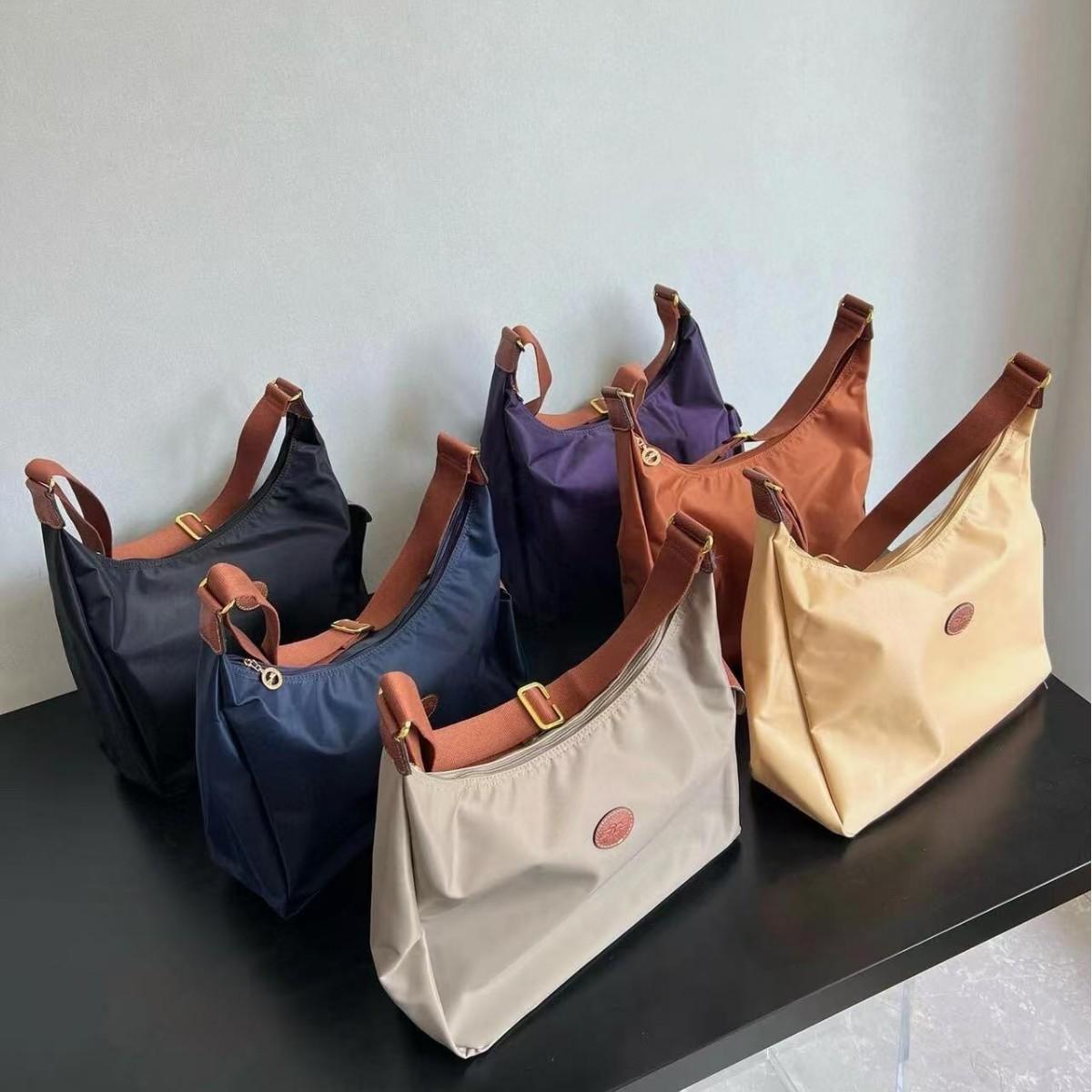 Schoolbag Women's Dark Brown Bag Longxiang Same Nylon Underarm Bag Shoulder Tote Crescent Messenger Bag Trendy And Versatile