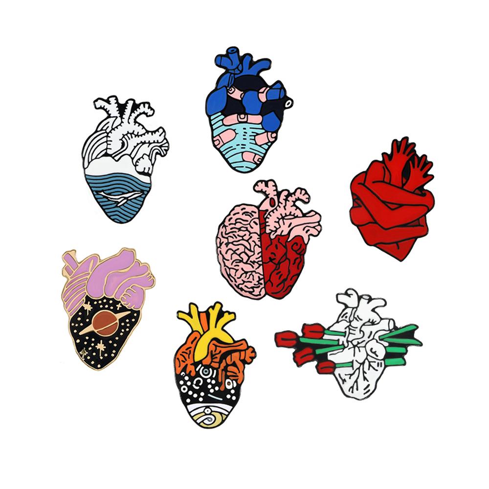 5-7PCS Cartoon Brooch Set Heart Dinosaur Skull Skeleton Potted Cactus Enamel Pins Animal Plant Cup Lapel Badge Jewelry Wholesale