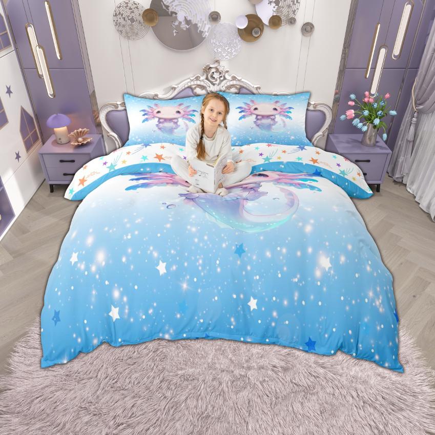

Homewish Kawaii Axolotl Duvet Cover Set For Girls 2Pcs/3Pcs Ocean Animal Bedding Cute Salamander Sealife Quilt Cover Set EU Single(135*200cm)3pcs