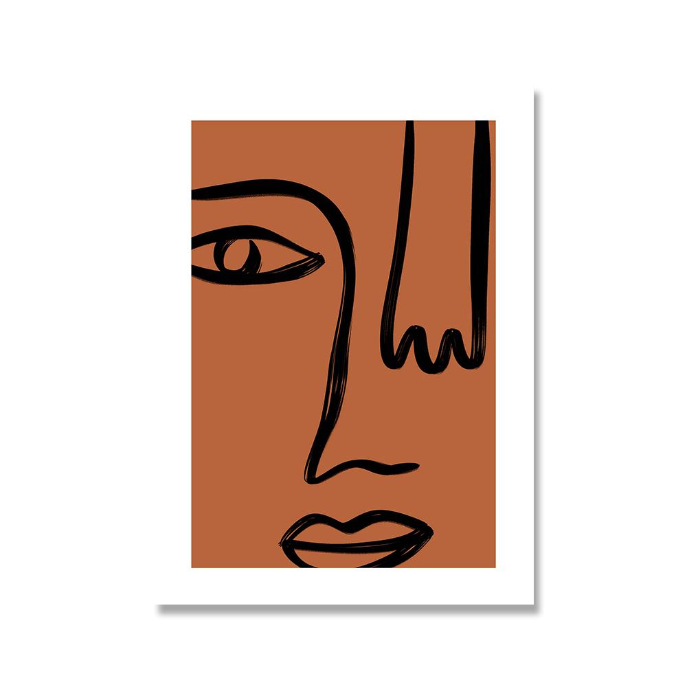 Abstrakte Linie Gesicht Galerie Kunst Poster Beige Schwarz Leinwand Malerei Trendy Boho Bilder Zimmer Wand Dekor Innen Wohndekoration