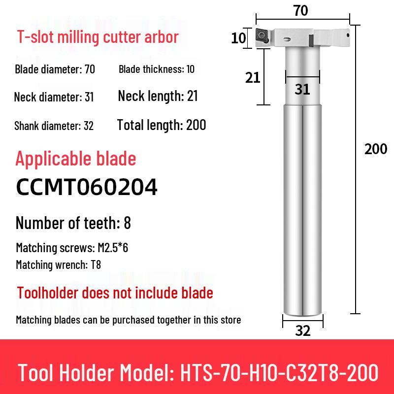 CNC T-Slot Milling Cutter with HTS Three-Sided Blade, Shank Thickness: 6, 8, 10, 12 Mm