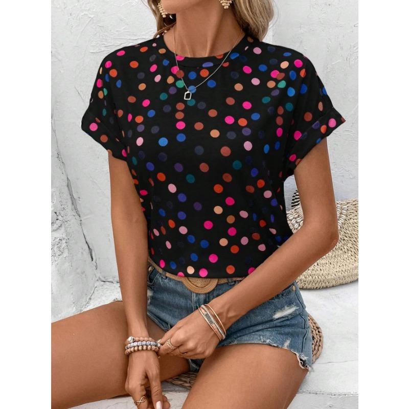 Sommer Bunt Gepunktet 3D-Druck T-Shirts Damen Streetwear Lässig Mode Y2k Kurzarm T-Shirt O-Ausschnitt Tees Tops Kleidung