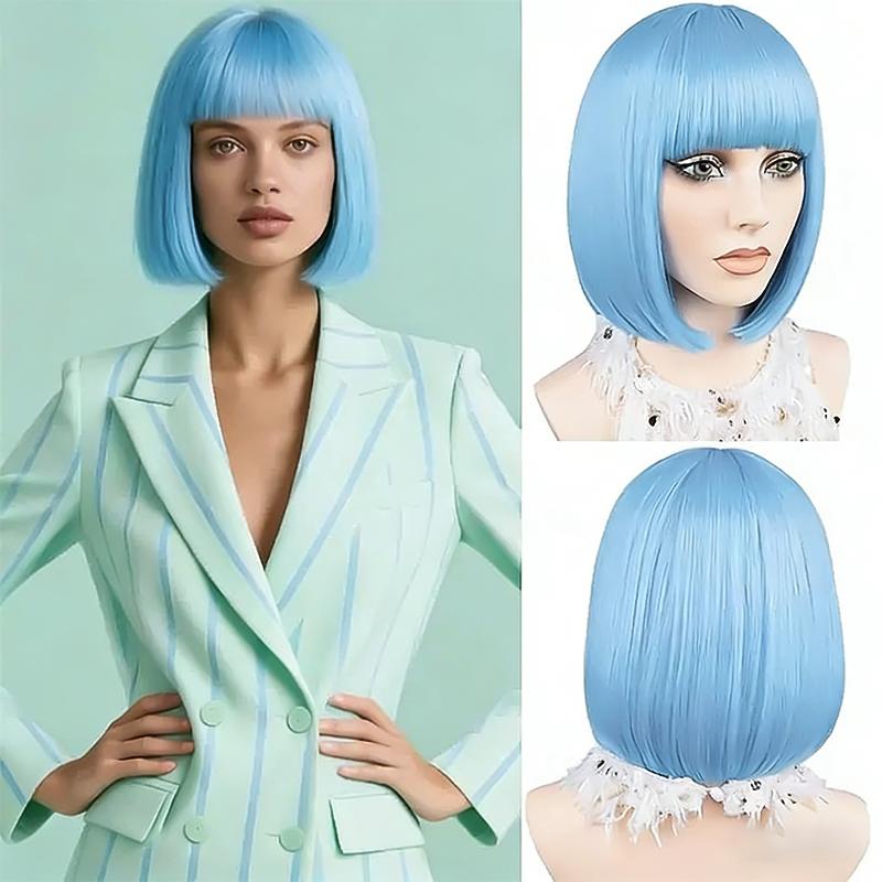 Europejska i Amerykańska Moda Damska Elegancka Prosta Peruka Bob, Krótka Prosta Peruka w Stylu Uczennicy, Włosy z Włókna Odpornego na Wysoką Temperaturę
