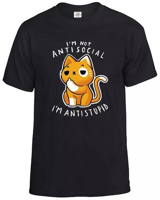 Non sono antisociale, sono antistupido Maglietta Uomo Divertente Sarcastica Carino Gatto Tee Top