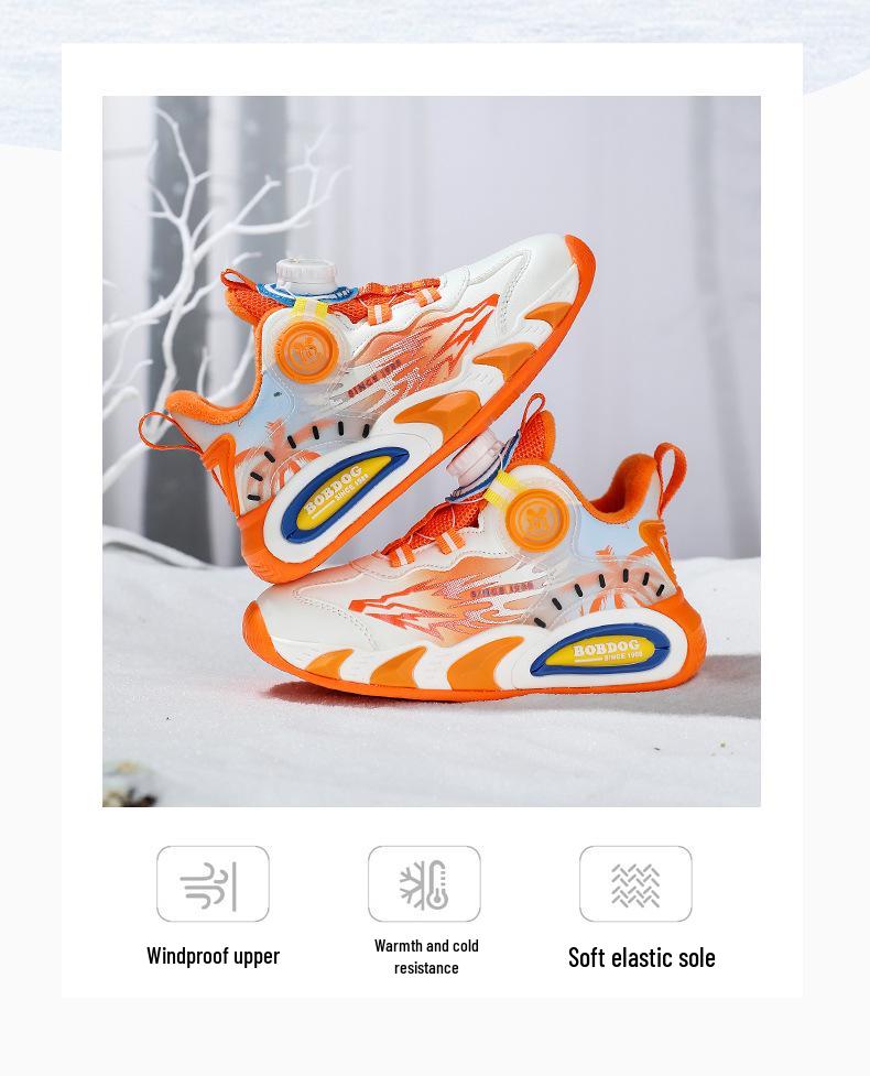 Babu Dou Boys' Double-Layer Cotton Winter Sports Shoes - 2025 Velvet-Lined Warm Sneakers for Middle and Large Children.