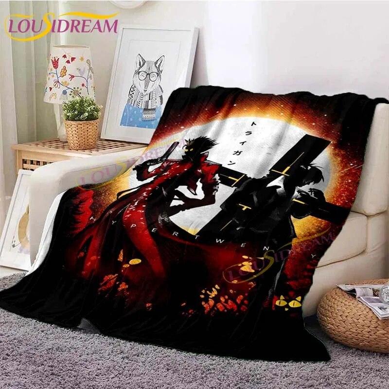 Trigun Flannel Blankets Anime Blankets Vash The Stampede Throw Blanket for Sofa Livingroom Hiking Picnic Blanket Vintage Gift