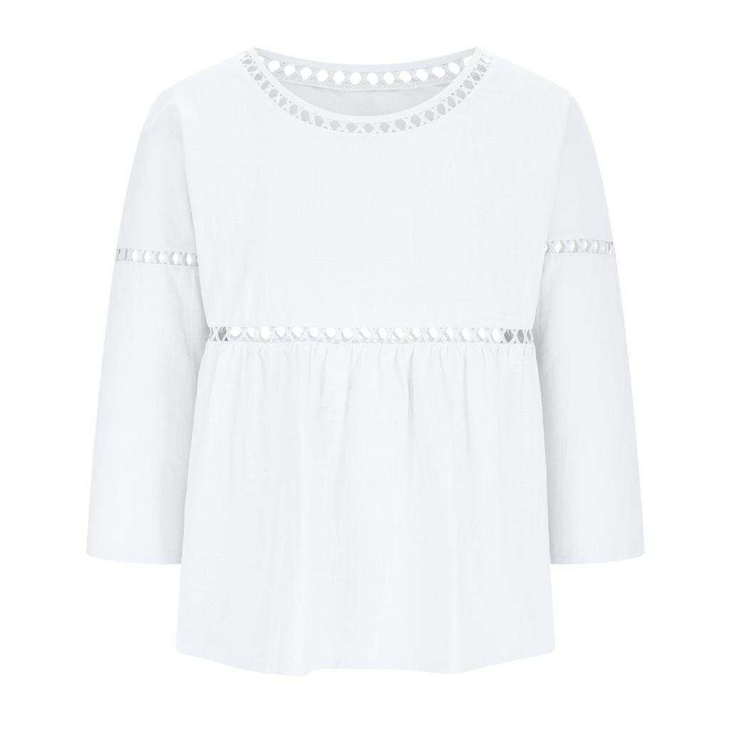 Fashion Hollow Out Blouses Spring Summer White Pink Women Blouse Casual Loose Sweet Lady Cotton Linen Tops