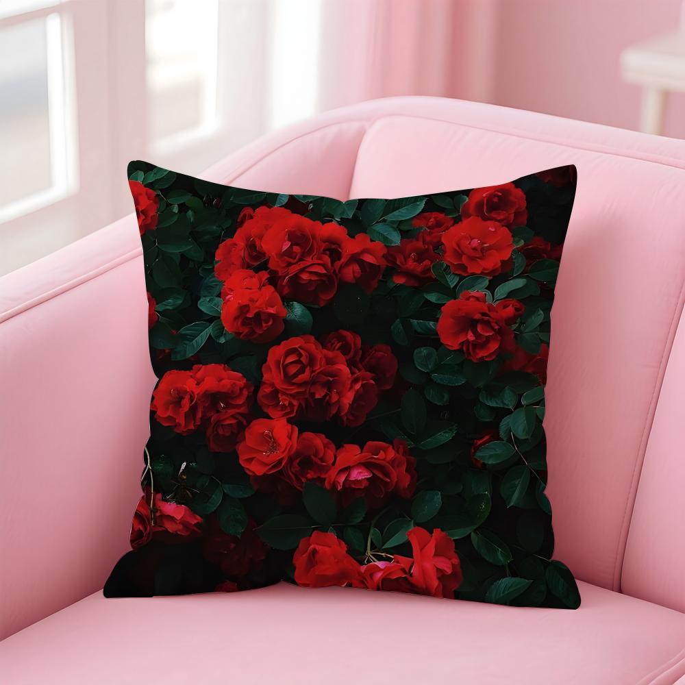 Romantic Red Rose Floral Cushion Cover Pillowcase Short Plush Invisible zipper Room Sofa Cushion Cover