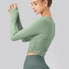 Dámsky top na jogu s dlhým rukávom slim fit – Rýchloschnúci, priedušný, plisované fitness tričko na jeseň