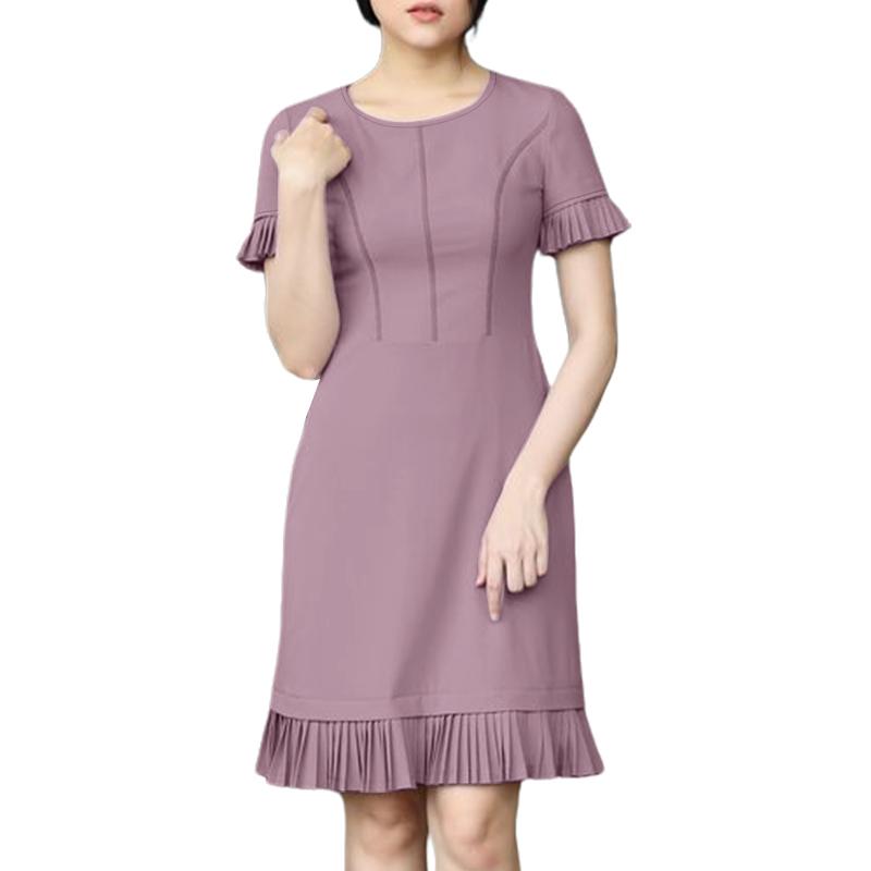 

ZANZEA Женское повседневное платье с круглым вырезом, однотонное, летнее, с коротким рукавом S фиолетовый