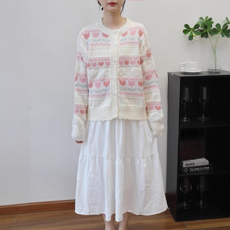 Pink love age-reducing loose knitted cardigan autumn and winter new sweet and gentle wind soft waxy sweater jacket women