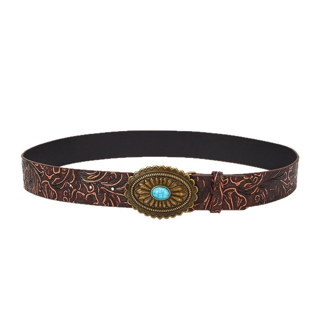 Fashion Simulation Gemstone And Metal Buckle Decor Flower Pattern Women Belt