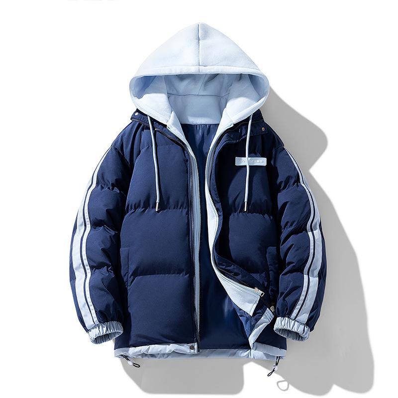 Sports Trendy Brand Fake Two-piece Down Cotton Clothes Thickened Autumn and Winter Warm Hooded High-quality Men's and Women's Cotton-padded Clothes
