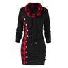 Sweter z golfem bluza średniej długości Plaid Patchwork guziki Decor Ruched damska bluza odzież wierzchnia