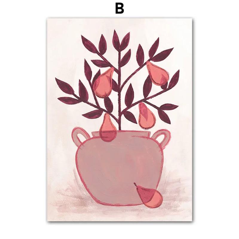 Abstract Woman Wall Art Canvas Painting Pink Red Line Body Flower Vase Living Room Decor Posters And Prints Home Wall Pictures