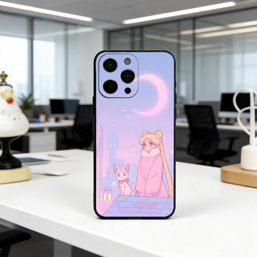 Cartoon S-Sailor M-Moon-es Art Phone Case For iPhone 17, 16,15,14,13,12,11 Plus,Pro Max, Others Soft Black Cover