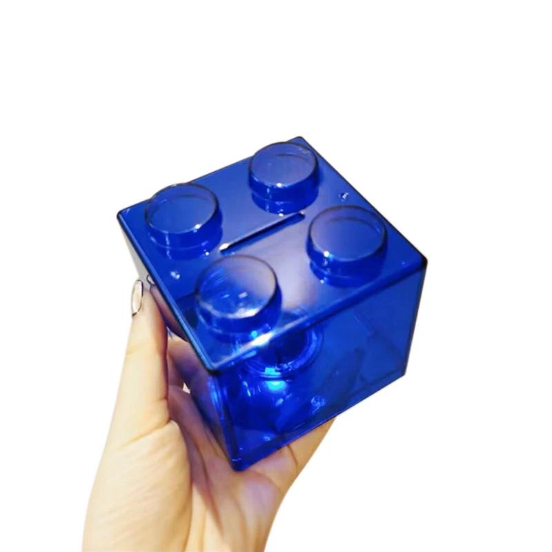Building Block Toy Storage Box Transparent Plastic Block-Shaped Piggy Bank Coin Storage Box Stackable Sundries Storage Tank
