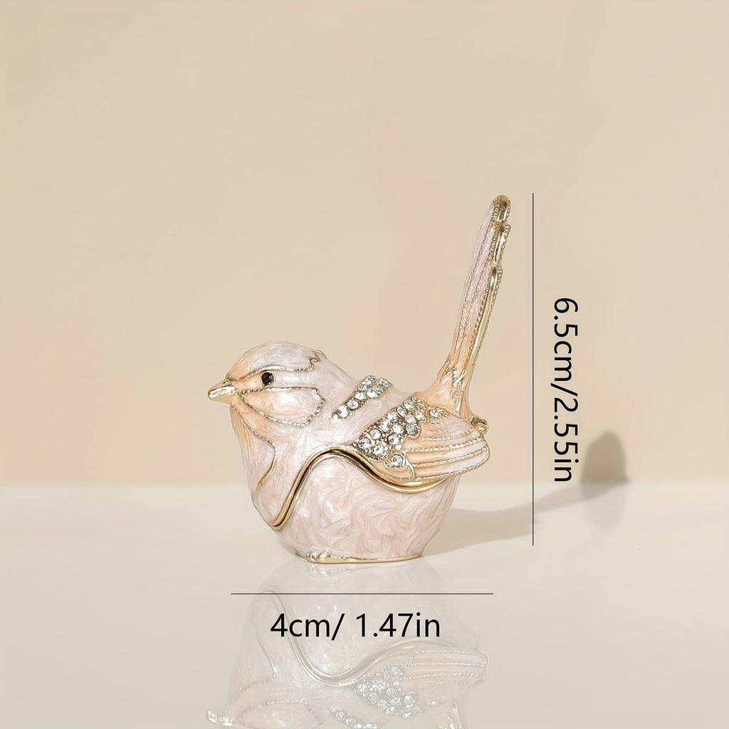 Mini Bird Trinket Box Metal Enameled Animal Figurines Collectable Wedding Jewelry Ring Holder Organizer Home Decor Delicate Gift