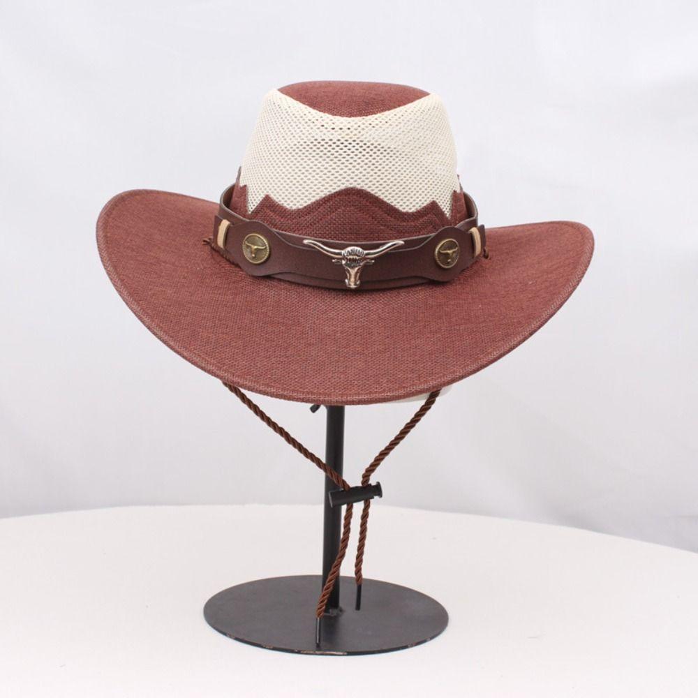Wide Brim Western Cowboy Hats Ethnic Style Sun Protection Fisherman Cap Outdoor