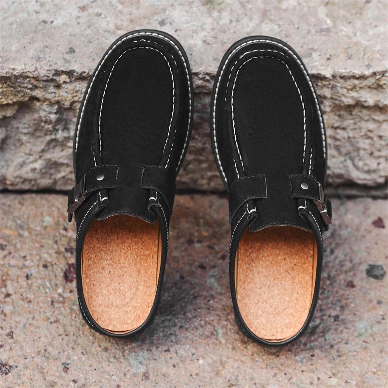 Suede Leather Half Slipper Man Design Moccasins Comfy Slip-on Slippers Casual Shoes Adult Men Muller Footwear Handmade Half Drag