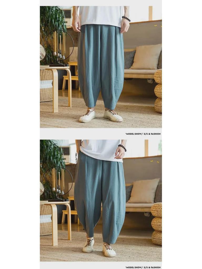 Men's National Trend Loose Harem Pants: Cotton & Linen, Plus Size, Wide Leg, Spring/Summer Casual Wear